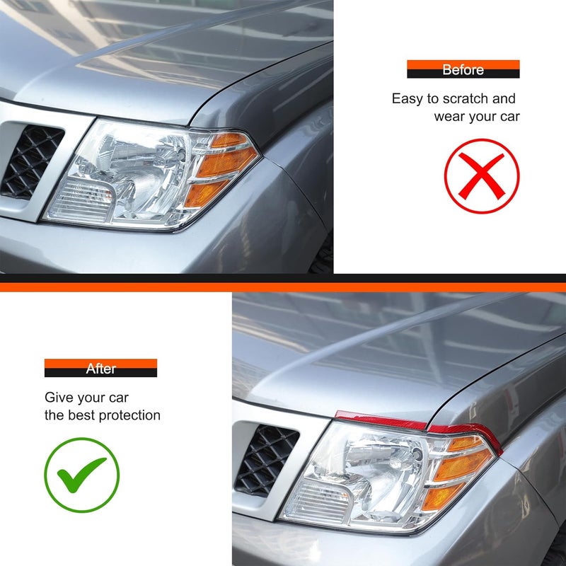 TerIourfou Front Headlight Trim Strips Sticker Compatible with Nissan Frontier 2009-2017 Soft Carbon Fiber Headlights Eyebrows Sticker Stripes Scratch Decal Exterior Accessories 4PCS (Red Carbon) - Image 2
